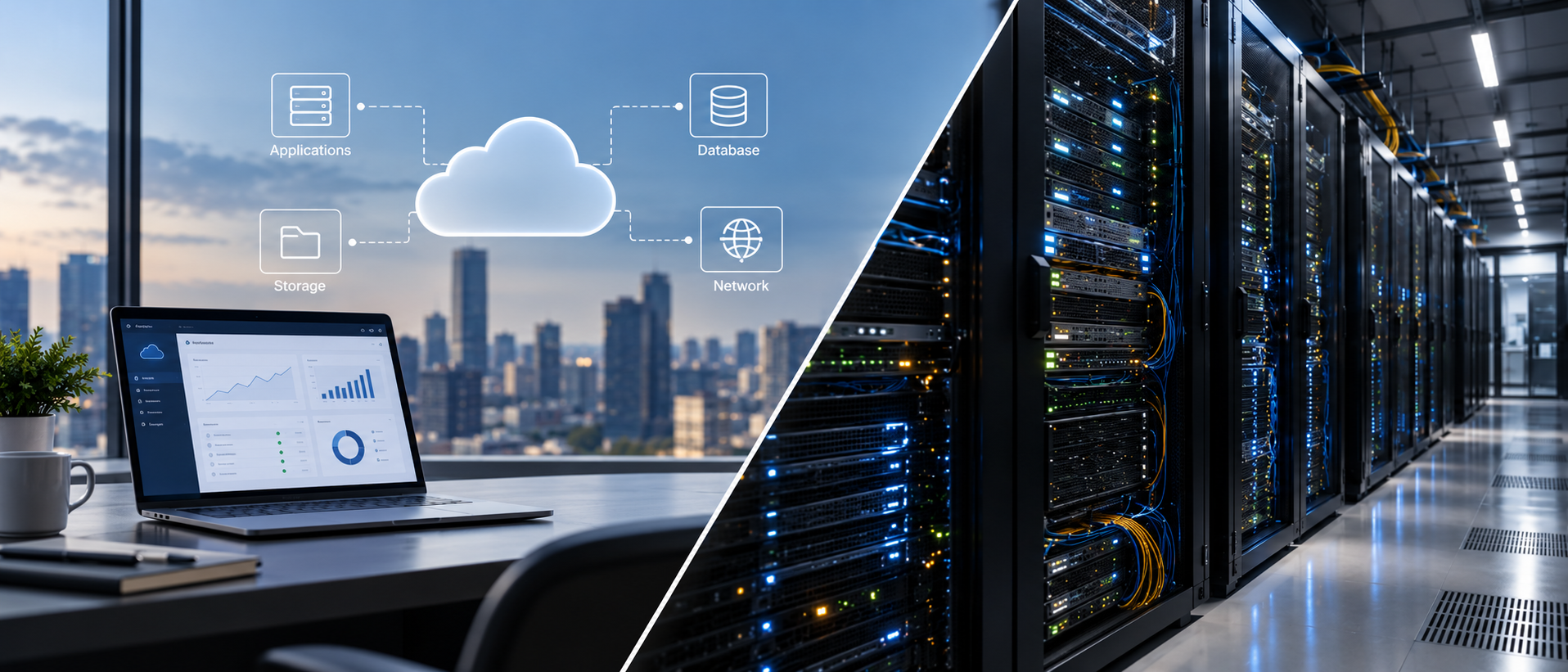 Illustration of cloud access and a data centre